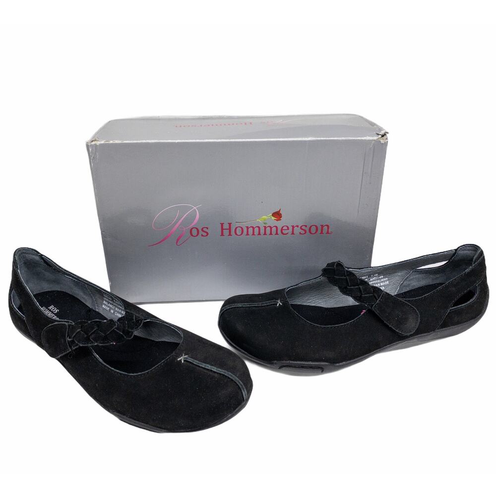 Ros Hommerson Camry Black Nubuck Mary Jane Flats Women's Size 9.5
